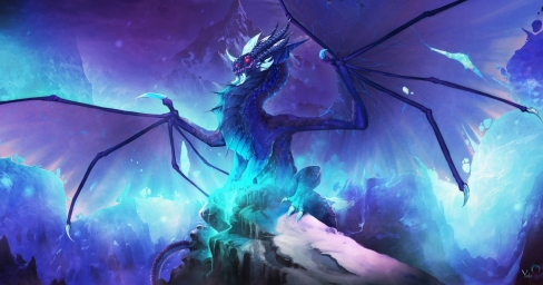 Красивые голубой дракон, конечно же, на скале