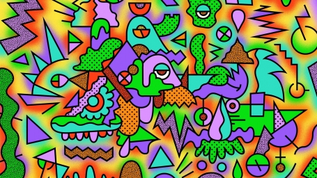 красочный Абстрактный Мультфильм 90-х годов Классные Эстетичные Обои 90-Х Годов С Разноцветными Абстрактными Мультяшными Графиче
