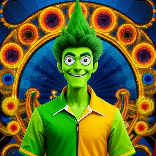 Зелёный персонаж, супер, от нейросети midjorney