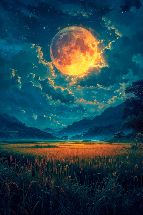 Чарующие пейзажи ночного поля с Луной 1