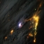 Вспышка молнии и огни ночных городов, вид с борта МКС.