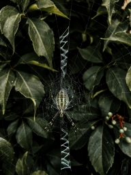 Фото паука на листках в лесу