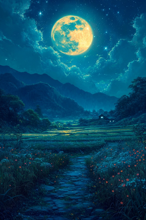 Чарующие пейзажи ночного поля с Луной 2