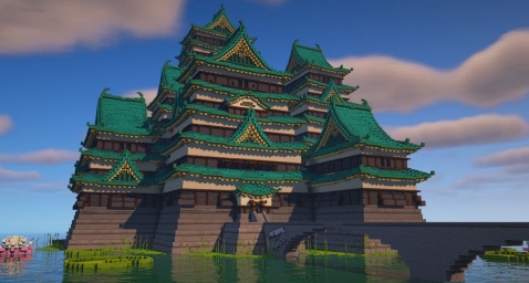 Японский замок, майнкрафт, minecraft, арт, из игры, скрин