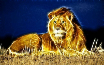 Лев сидит на траве. Арт рисунок