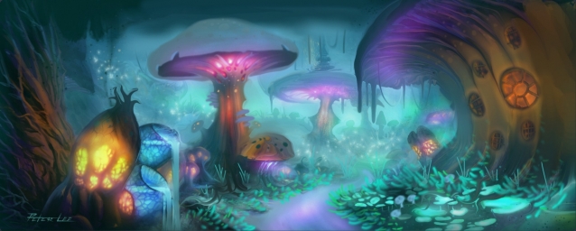 Варкрафт арт, пейзаж деревьев-грибов, Warcraft art