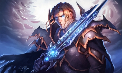 Воин с голубым мечом, арт изображение, варкрафт