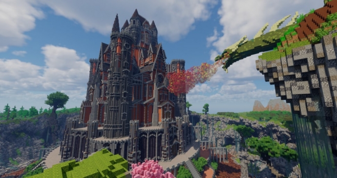 Дракон напал на замок, Майнкрафт Minecraft