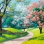 HD обои: Картина с весенними цветами, иллюстрация тропинки между деревьями