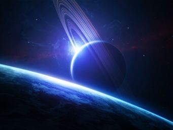 Планета Земля и красивые кольца Сатурна, арты
