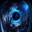 Космонавт проходит через голубой портал, арт рисунок, космос