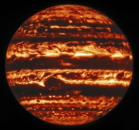 Снимок Юпитера в инфракрасном спектре, сделанный обсерваторией Gemini.