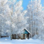 Снежная зима, домик в деревни, снег на деревьях, малое разрешение