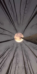 Луна над деревьями в лесу, большая, фото