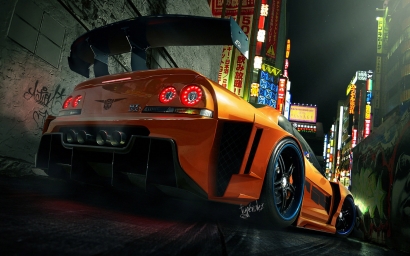 HD обои: оранжевый спортивный автомобиль, Nissan Skyline GT-R R34, цифровое искусство, Need for Speed