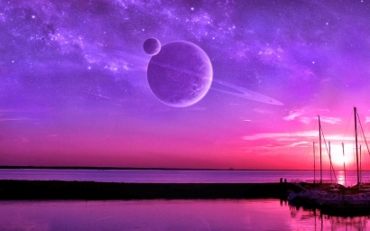 Арт обои с планетой Сатурн, красивый, красочный рисунок