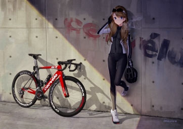 HD обои: красно-черный дорожный велосипед, аниме, аниме девушки, велосипед, брюнетка