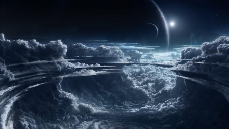 HD обои: космическое искусство, фэнтезийное искусство, небо, облака, лунный свет, вселенная, планета скачать бесплатно