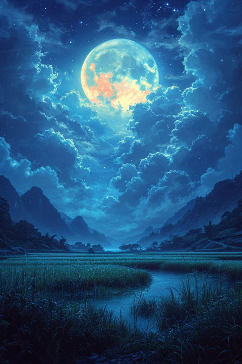 Чарующие пейзажи ночного поля с Луной 4