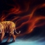 Пылающий Тигр И Луна Цифровое Искусство Абстрактное Цифровое Изображение Тигра В Огне Под Темным Ночным Небом С Пылающей Луной. Абстрактные цифровые художественные обои с изображением пылающего тигра и луны