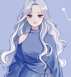 Красивая аниме девушка, арт рисунок, длинные белые волосы