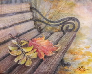 Красивый рисунок карандашом осени, лавочки и листьев