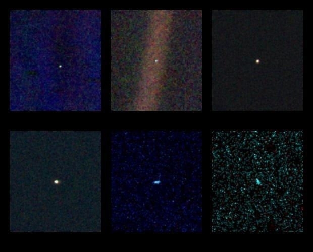 Семейный портрет Солнечной системы.   Он составлен из снимков аппарата "Вояджер-1", когда тот находился в 6 млрд. километров от 