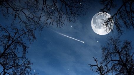 Луна, звезда падающая, ночное небо, арт фото