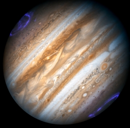 Полярные сияния на Юпитере, замеченные телескопом Hubble