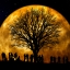 Луна, фото Арт, огромная луна,люди на фоне луны