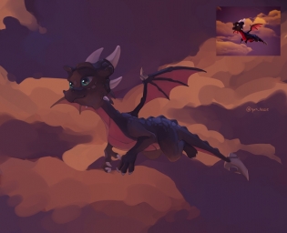 Спайро - самый знаменитый дракон мультяшный, а это спайриха, летит в облаках