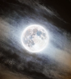 Красивая светящаяся Луна на ночном небе. Полная Луна