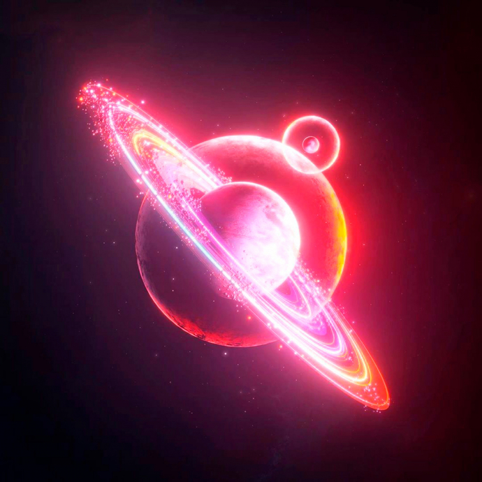 Планета. Сатурн. Арт. Розовый, красноватый. Рисунок