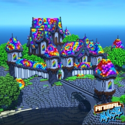 Радужный замок, игра майнкрафт, арт minecraft