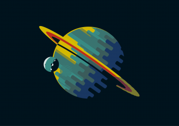 Красивый сатурник (Сатурн), рисунок, со спутником