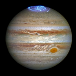 Потрясающее полярное сияние в районе северного полюса Юпитера снятое космическим телескопом Хаббл в ультрафиолетовом диапазоне.