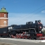 Старинный поезд, черный с красными полосами, ФД20-2697