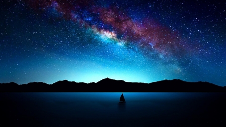 HD обои: силуэт лодки, иллюстрация, ночь, звездное небо, звезды, млечный путь скачать бесплатно