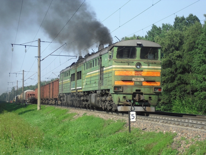 Грузовой поезд тепловоз, дым, Беларусь