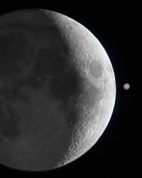 Сравнение угловых размеров Луны и Юпитера с Земли
