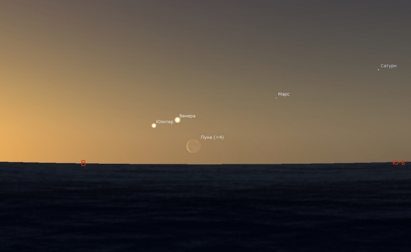 Завтра утром можно будет наблюдать сближение самых ярких светил ночного неба - Луны, Юпитера и Венеры.