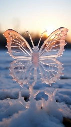 Бабочка, снег, нейросеть, рисунок, зима