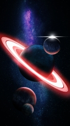 Сатурн с красными кольцами, арт рисунок