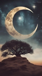 Луна, месяц и звезда. Арт рисунок