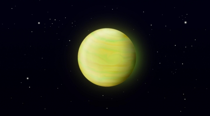 Жёлтого зелёная планета, как карамель, арт рисунок