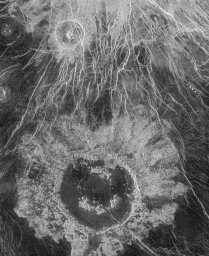 Кратер Уитли диаметром 72 км. Радарный снимок американским зондом Магеллан, проработавшим на орбите Венеры с 1984 по 1994 года