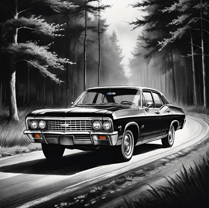 Шевроле автомобили 1967 года, рисунки, нейросеть 1