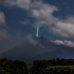 Фотография, сделанная после падения метеорита в действующий вулкан Мерапи, Индонезия.
