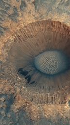Безымянный Марсианский кратер диаметром около 1,5 км. Изображение с Марсианского разведывательного спутника (MRO)