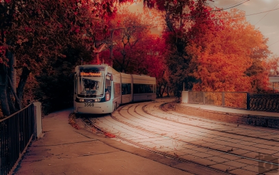 С телефончика, трамвай, Осень,Samsung galaxy s10e